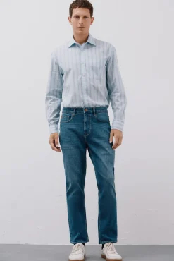 Cortefiel Camisas-Camisa riscas popelina Azul