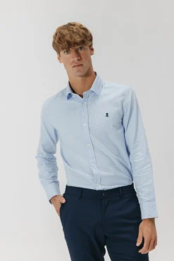elPulpo Camisas|Camisas Clássicas-Camisa semi-vestida xadrez Oxford Azul