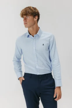 elPulpo Camisas|Camisas Clássicas-Camisa semi-vestida xadrez Oxford Azul