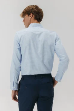 elPulpo Camisas|Camisas Clássicas-Camisa semi-vestida xadrez Oxford Azul