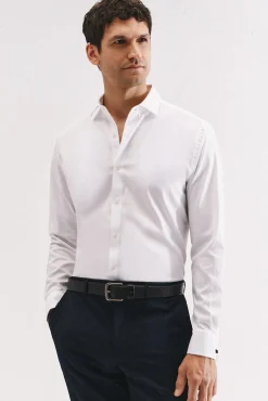 Cortefiel Camisas|Camisas Clássicas-Camisa slim fit com abotoaduras e fácil engomar Branco