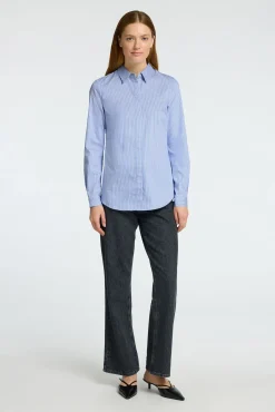 Selected Blusas-Camisa Slim Fit confeccionada em algodão orgânico Azul