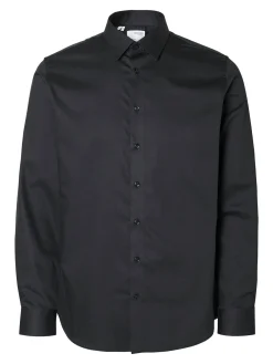 Selected Camisas|Camisas Clássicas-Camisa Slim Fit de vestir Preto