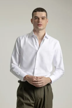 PuroEGO Camisas|Camisas Clássicas-Camisa social de sarja de corte regular fit Branco