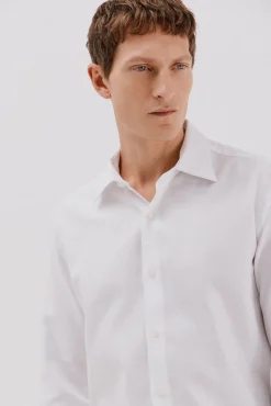 Cortefiel Camisas|Camisas Clássicas-Camisa social de sarja fácil de passar Branco