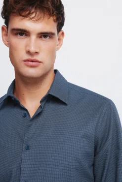 Springfield Camisas|Camisas Clássicas-Camisa social estruturada bicolor azul