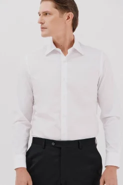 Cortefiel Camisas|Camisas Clássicas-Camisa social lisa de algodão tencel Branco