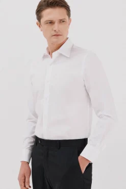 Cortefiel Camisas|Camisas Clássicas-Camisa social lisa de algodão tencel Branco