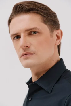 Cortefiel Camisas|Camisas Clássicas-Camisa social lisa de algodão tencel Azul