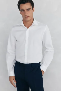 Pedro del Hierro Camisas|Camisas Clássicas-Camisa social lisa que não pode ser passada a ferro + resistente a manchas Branco