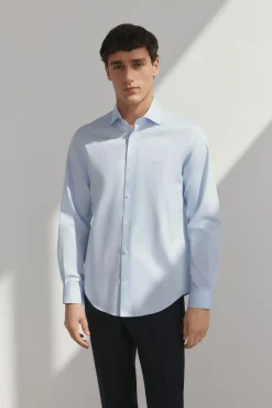 Pedro del Hierro Camisas|Camisas Clássicas-Camisa social lisa que não pode ser passada a ferro + resistente a manchas Azul