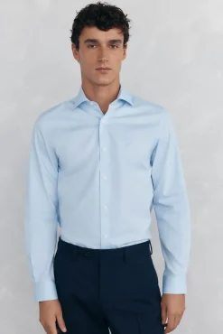 Pedro del Hierro Camisas|Camisas Clássicas-Camisa social lisa que não pode ser passada a ferro + resistente a manchas Azul
