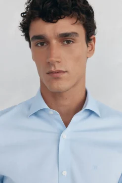 Pedro del Hierro Camisas|Camisas Clássicas-Camisa social lisa que não pode ser passada a ferro + resistente a manchas Azul