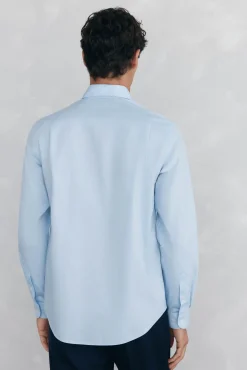 Pedro del Hierro Camisas|Camisas Clássicas-Camisa social lisa que não pode ser passada a ferro + resistente a manchas Azul