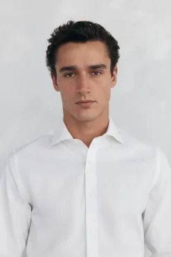 Pedro del Hierro Camisas|Camisas Clássicas-Camisa social lisa, slim fit, resistente a manchas e não engomada Branco
