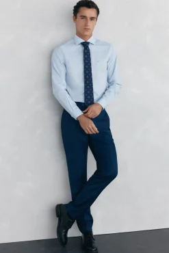 Pedro del Hierro Camisas|Camisas Clássicas-Camisa social lisa, slim fit, resistente a manchas e não engomada Azul