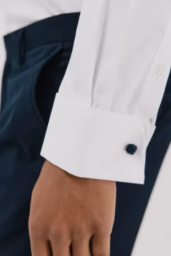 Cortefiel Camisas|Camisas Clássicas-Camisa social riscas de algodão tencel Branco