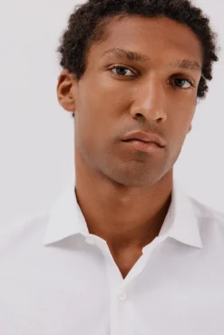 Cortefiel Camisas|Camisas Clássicas-Camisa social riscas de algodão tencel Branco