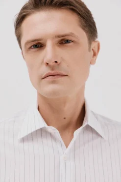 Cortefiel Camisas|Camisas Clássicas-Camisa social riscas de algodão tencel Branco