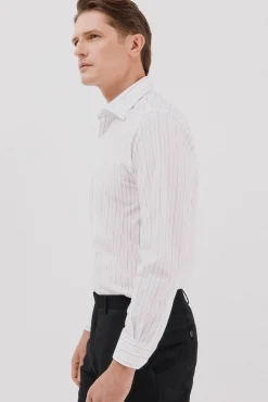 Cortefiel Camisas|Camisas Clássicas-Camisa social riscas de algodão tencel Branco