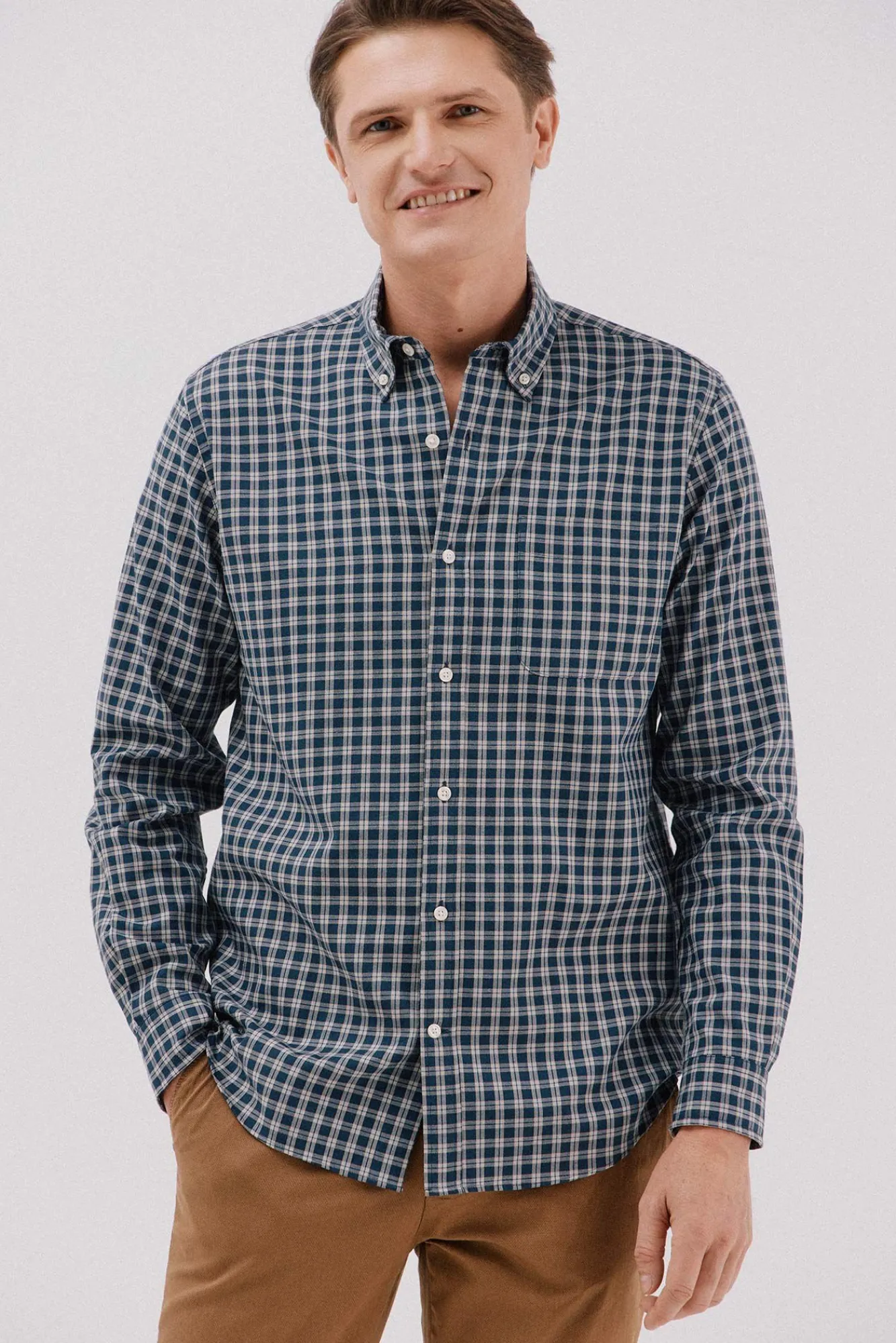 Cortefiel Camisas-Camisa twill xadrez Azul