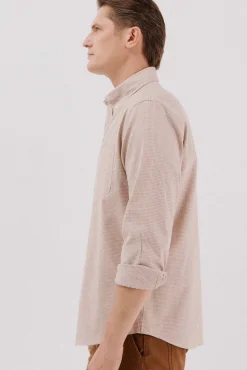 Cortefiel Camisas-Camisa twill xadrez Castanho