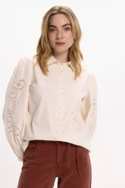 Vila Blusas-Camisa vazada de algodão orgânico Tostado