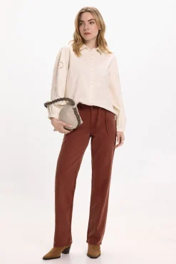 Vila Blusas-Camisa vazada de algodão orgânico Tostado