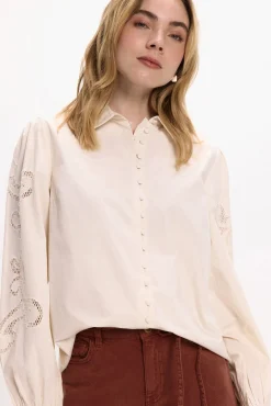 Vila Blusas-Camisa vazada de algodão orgânico Tostado