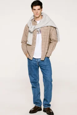 Selected Camisas-Camisa xadrez 100% algodão Tostado