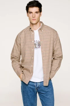 Selected Camisas-Camisa xadrez 100% algodão Tostado