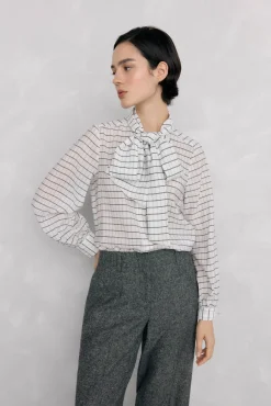 Pedro del Hierro Blusas-Camisa xadrez com laçada Marfim