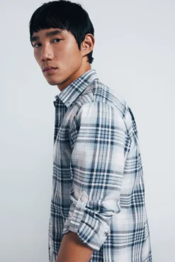 Springfield Camisas-Camisa xadrez de algodão azul