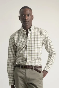 PuroEGO Camisas-Camisa xadrez de algodão slim fit Verde