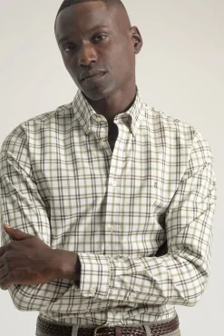 PuroEGO Camisas-Camisa xadrez de algodão slim fit Verde