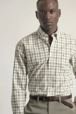 PuroEGO Camisas-Camisa xadrez de algodão slim fit Verde