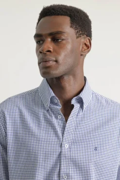 PuroEGO Camisas-Camisa xadrez de algodão slim Azul