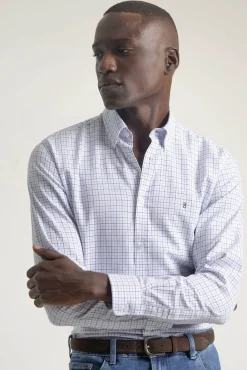 PuroEGO Camisas-Camisa xadrez de algodão slim fit Azul