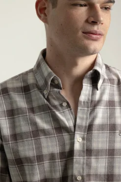 PuroEGO Camisas-Camisa xadrez de algodão slim fit Castanho