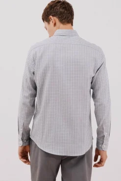 Cortefiel Camisas-Camisa xadrez de algodão tencel Cinzento