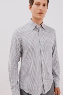 Cortefiel Camisas-Camisa xadrez de algodão tencel Cinzento