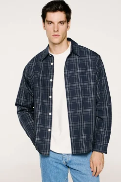 Selected Camisas-Camisa xadrez de popelina Azul