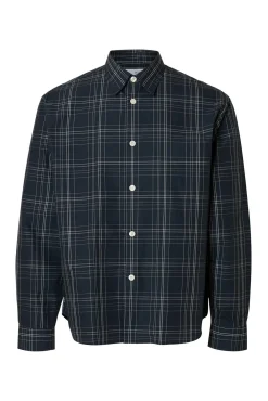 Selected Camisas-Camisa xadrez de popelina Azul