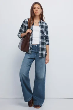 Springfield Blusas-Camisa xadrez lurex com bolso verde