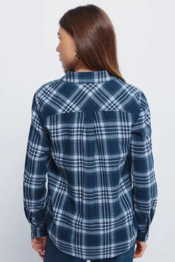 Springfield Blusas-Camisa xadrez lurex com bolso azul