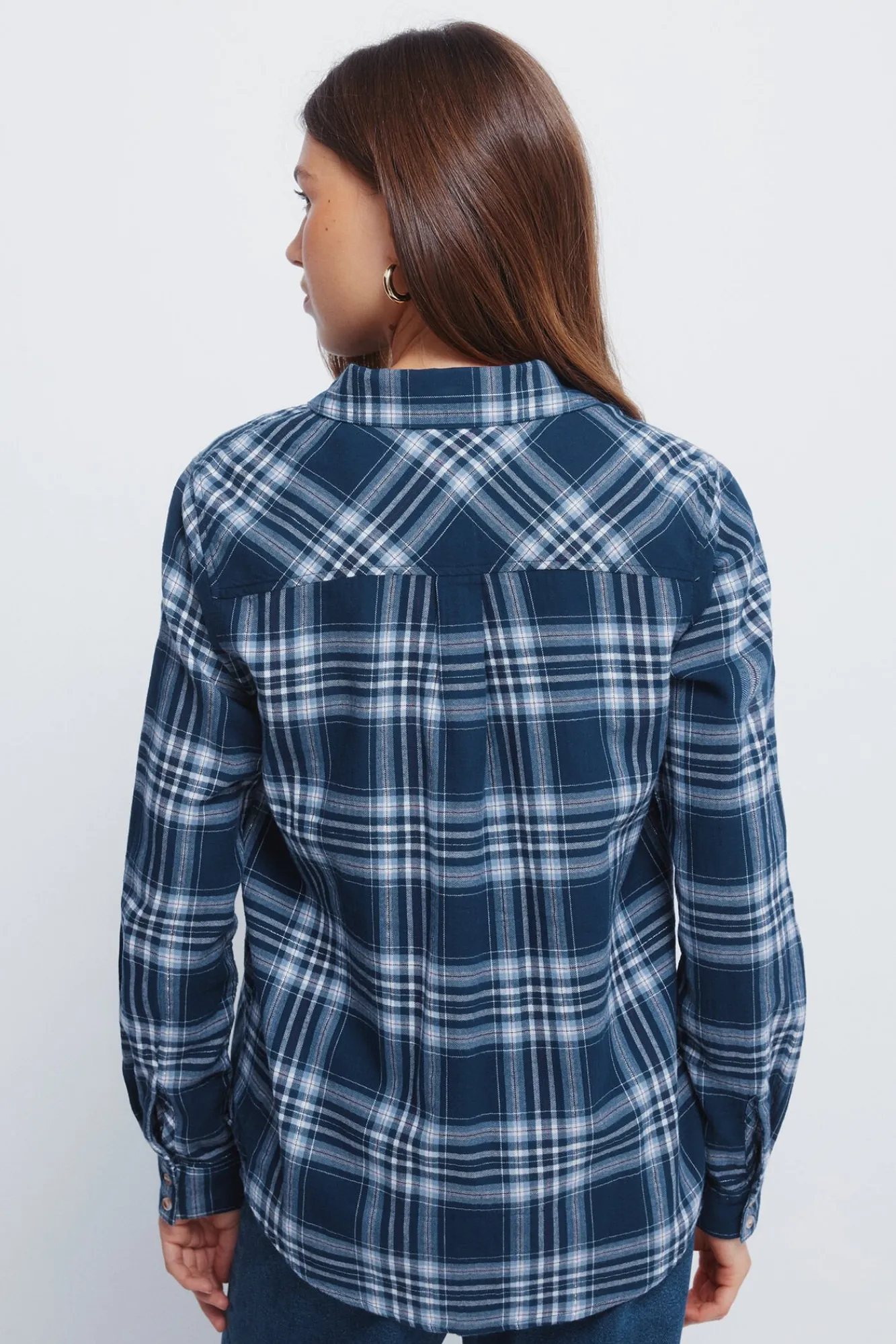 Springfield Blusas-Camisa xadrez lurex com bolso azul