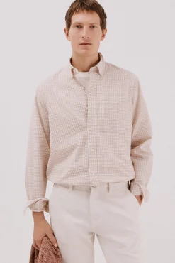 Cortefiel Camisas-Camisa xadrez popelina Castanho