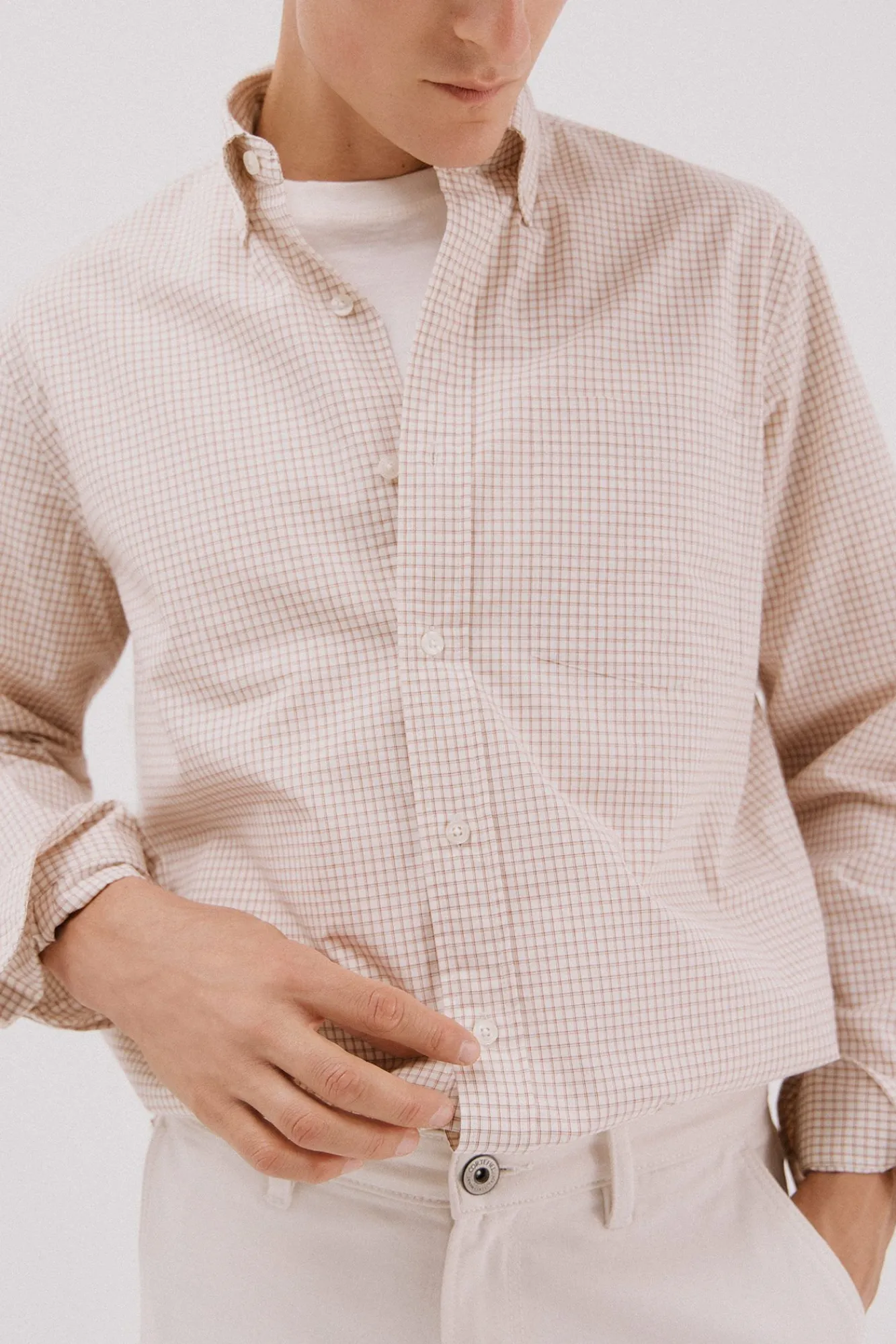 Cortefiel Camisas-Camisa xadrez popelina Castanho