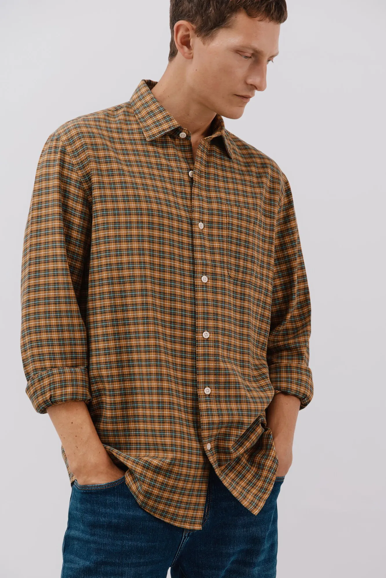 Cortefiel Camisas-Camisa xadrez tencel Amarelo