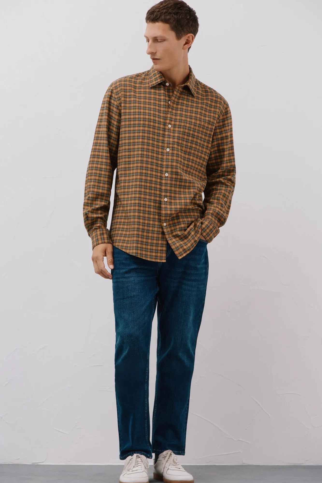 Cortefiel Camisas-Camisa xadrez tencel Amarelo